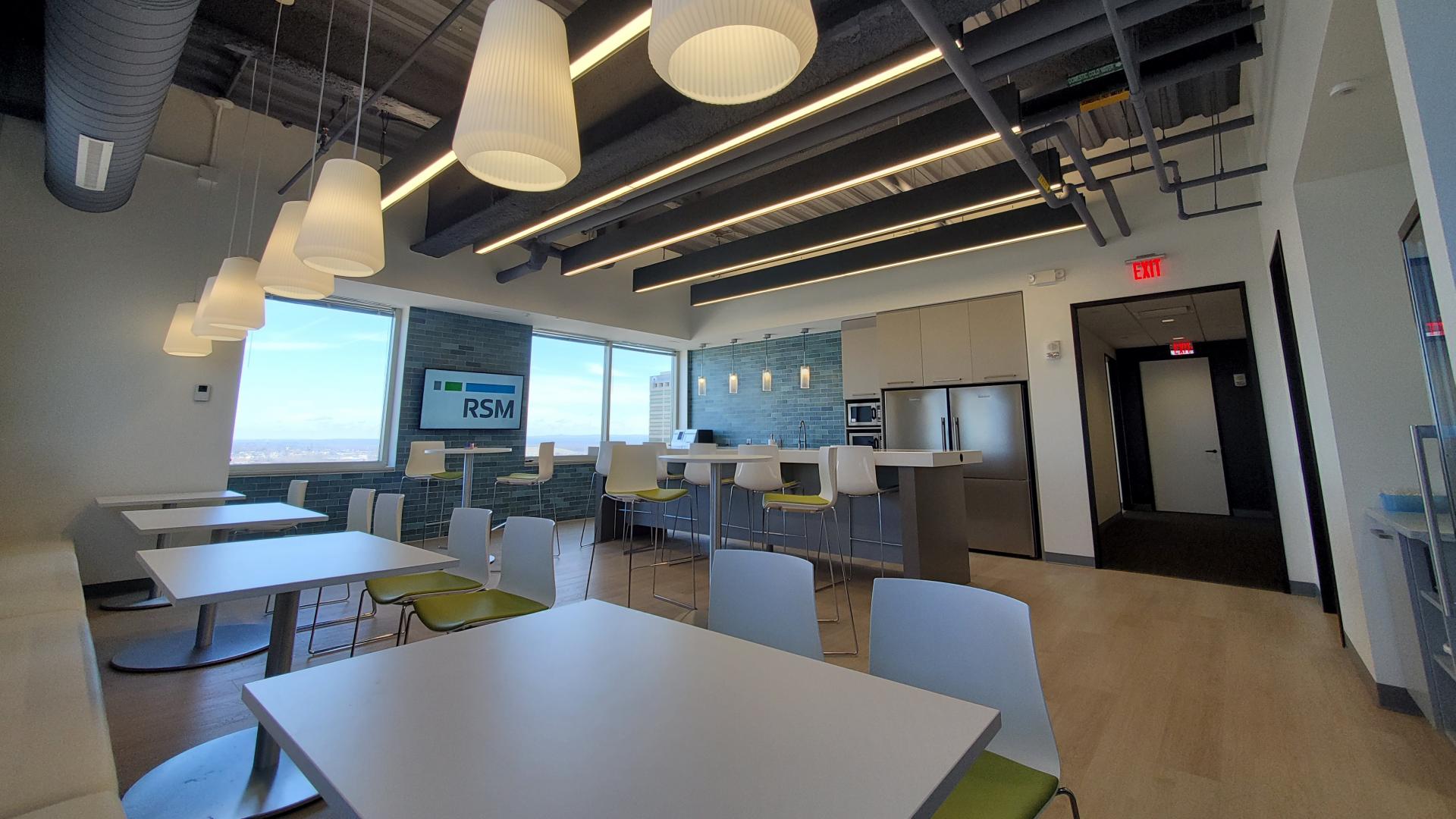 The modern pantry and lounge is perfect for a break, grabbing a bite to eat, or an informal team meeting